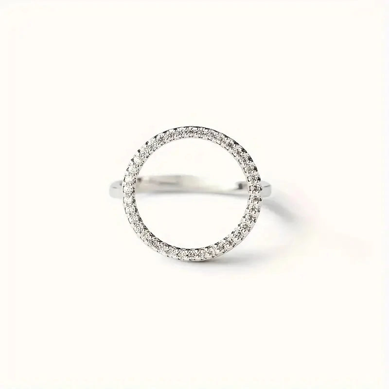 Huitan Round Design Women Ring Simple Style Wedding Party Elegant Finger Accessories Inlaid Shiny CZ Fashion Versatile Jewelry